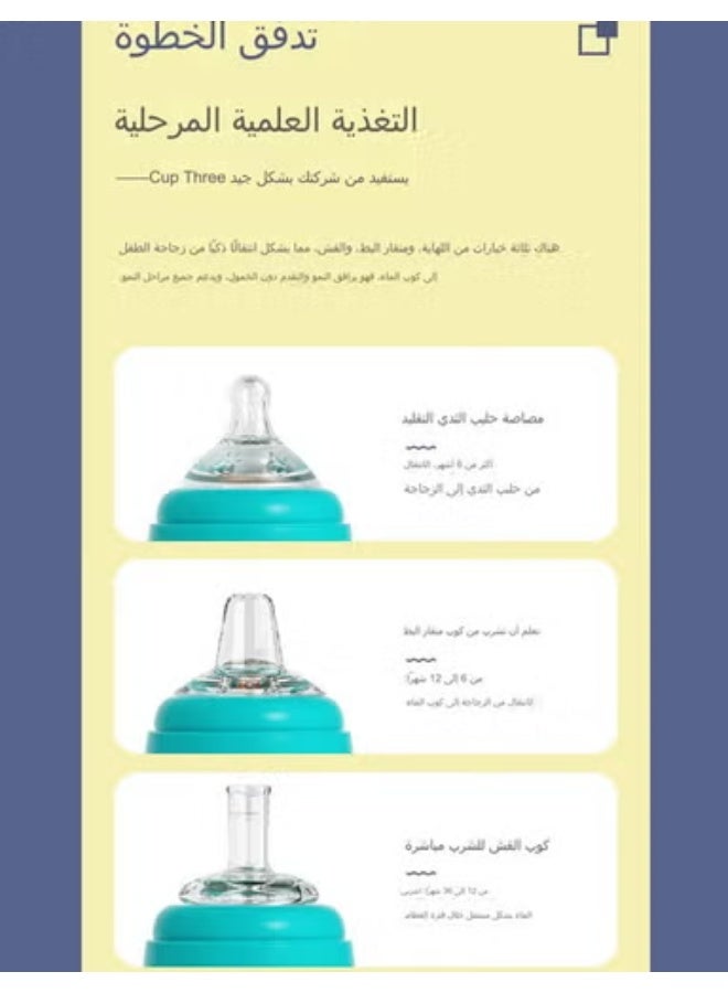 MIXDE 3 in 1 Baby Feeding Bottle 240ml(8oz), With Handle, Breast-like nipple, Sippy spout, Straight drinking straw, 0-36M - Image 3